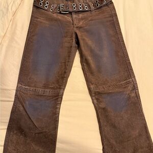 Vintage unique DKNY Brown/suede Flare Jeans with Eyelet Belt